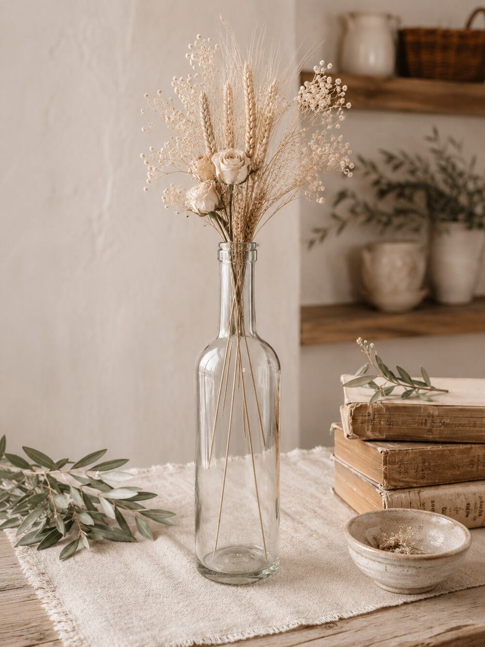 Vintage Smokey Gray Clear Glass Bottle Rustic Farmhouse Vase Decor